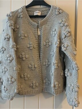 Callahan Dove Gray Chunky Knit Floral Bobble Cardigan